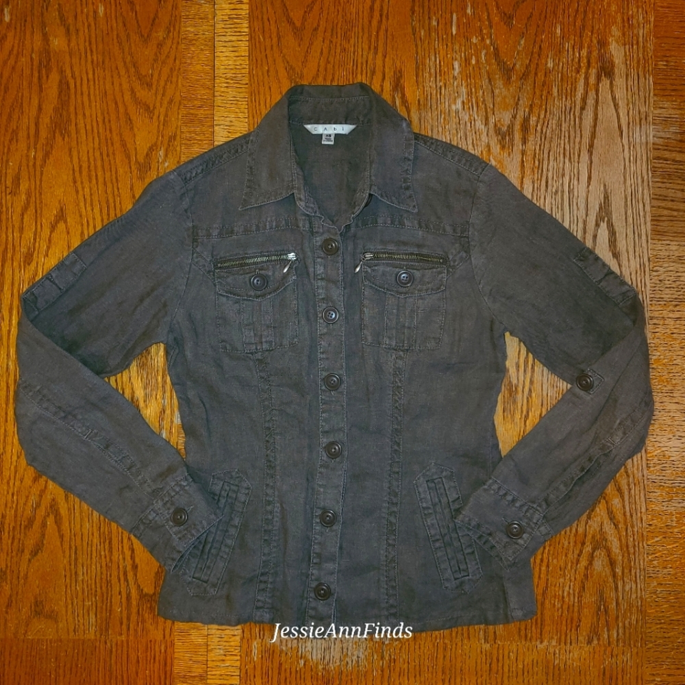 CAbi Sahara Brown Button Front Linen Shirt Jacket Women's Size Extra Small